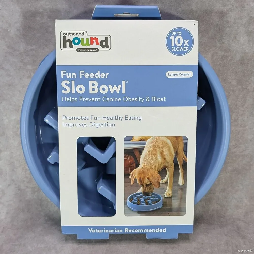 Outward Hound Fun Feeder Slo Bowl Large Regular Dog Slow Feeder 4 Cups Blue